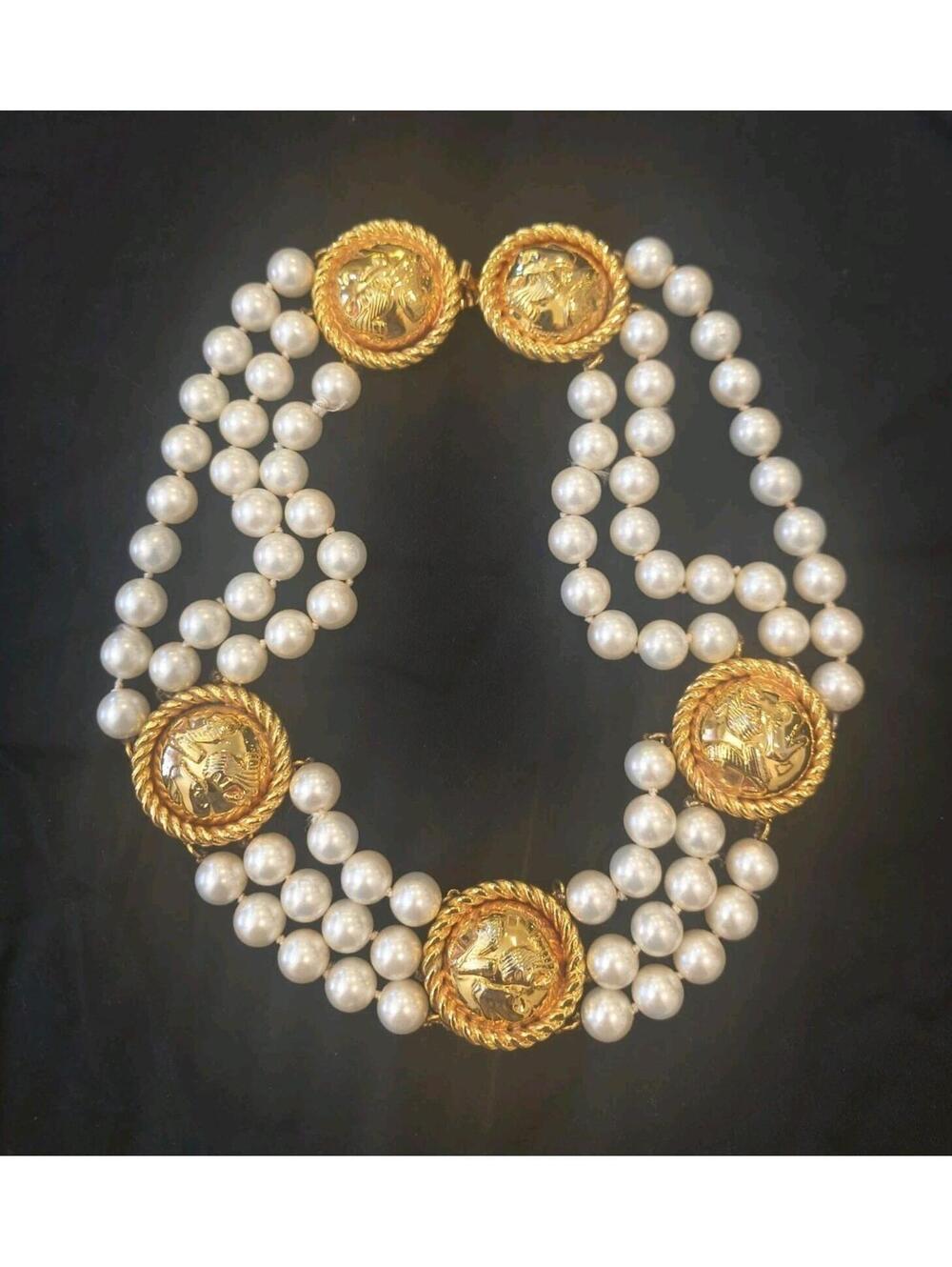 Couture vintage pearl Triple strand necklace Choker by Ferragamo Italy RARE!